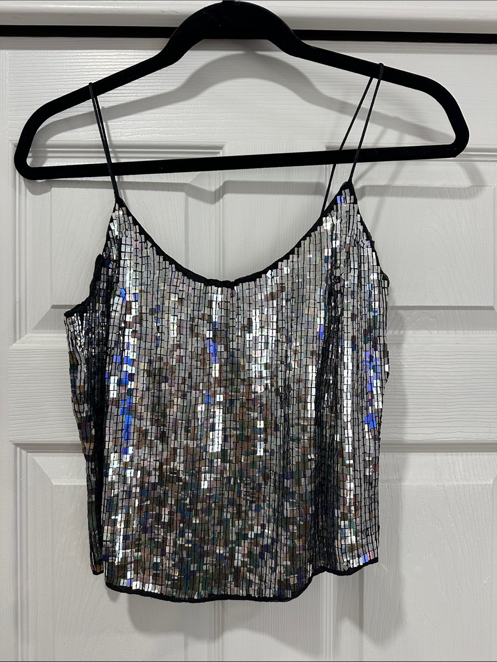 Patra Silver Sequin Spaghetti-Strap Cami
